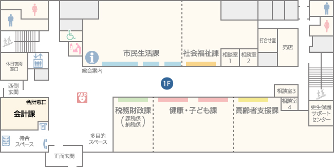 本庁舎1階 会計課の案内図