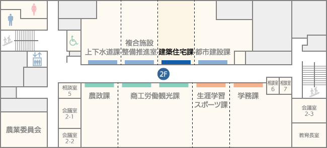 東庁舎1階 建築住宅課の案内図