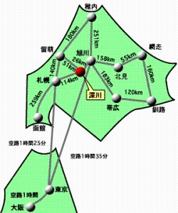 道外主要都市からの所要時間マップの画像