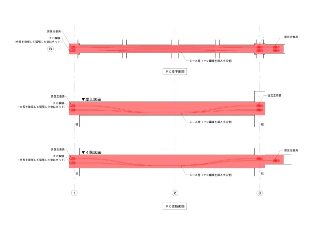 PC梁平面図・断面図
