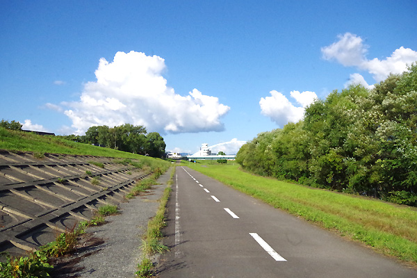 石狩川河川敷付近の自転車道の写真